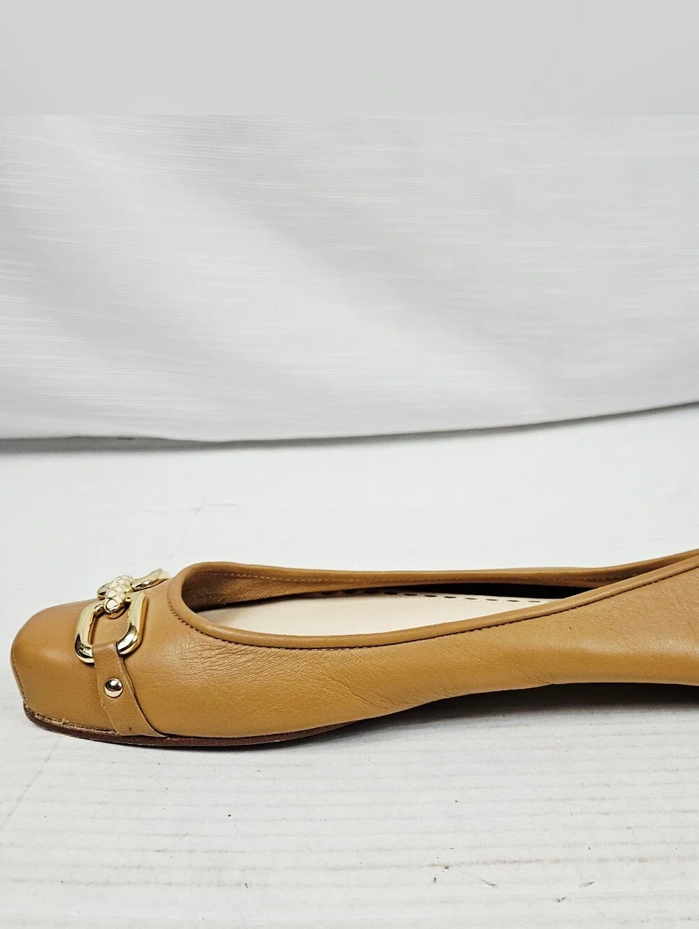 Coach Tan Leather Ballet Flats with Gold-Tone Hardware